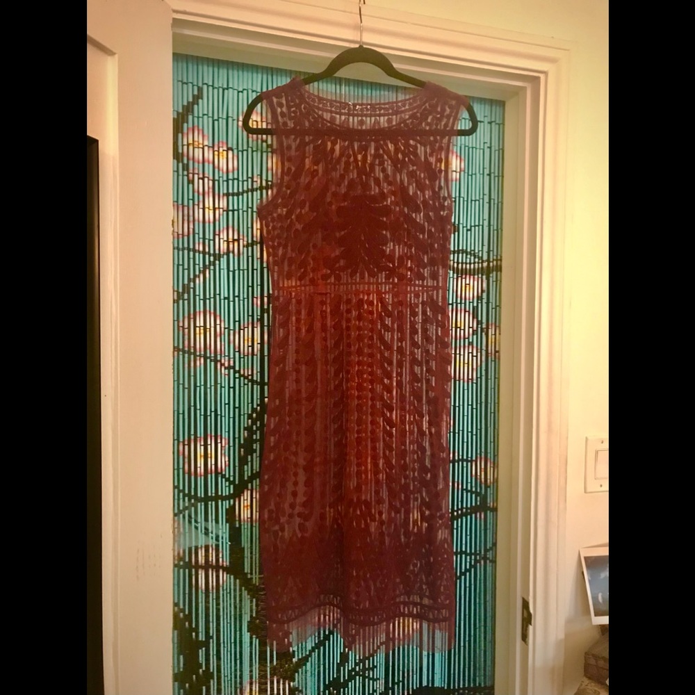 Sheer burgundy lace midi sheath dress vintage